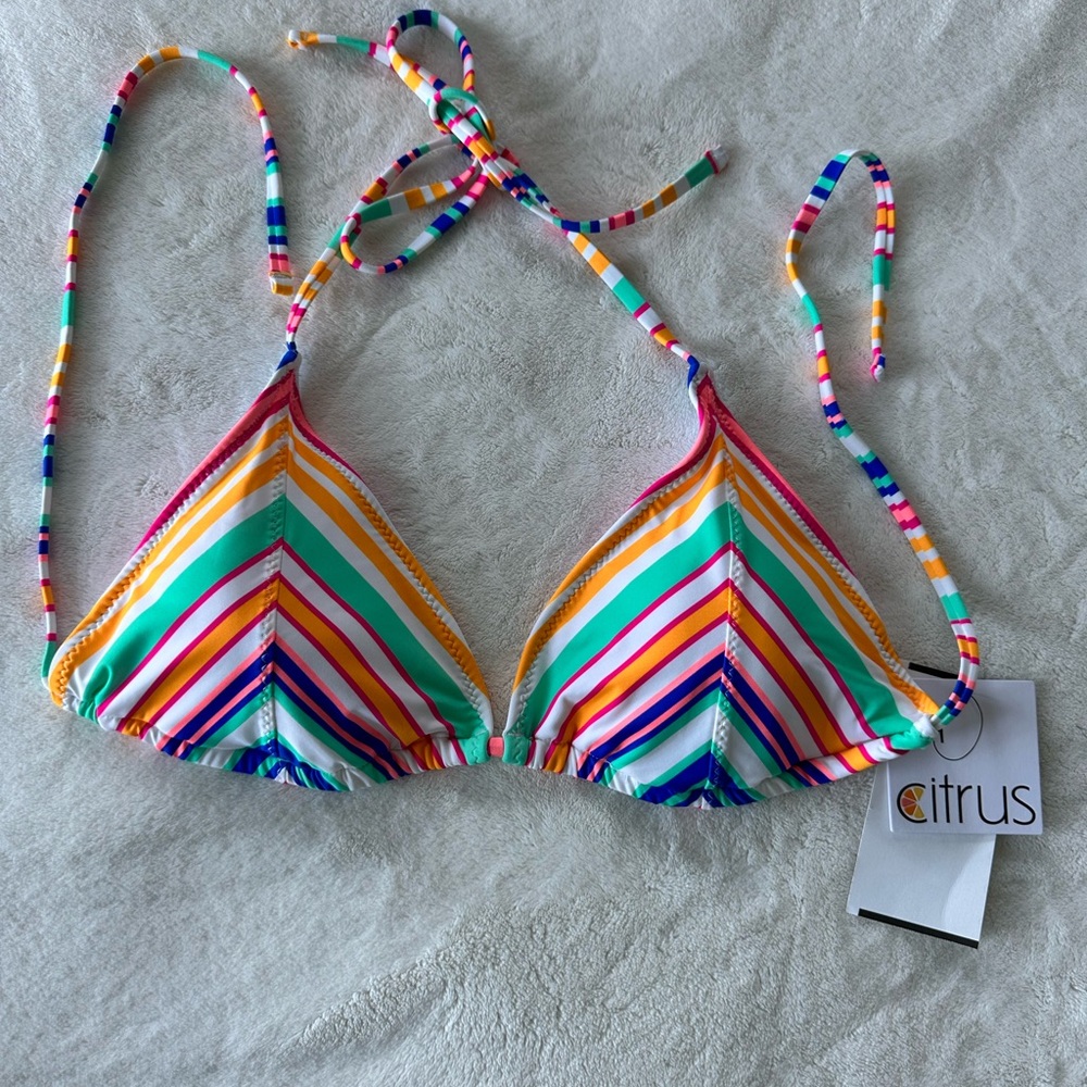 Altar’d State Citrus Multicolor Striped Bikini Top